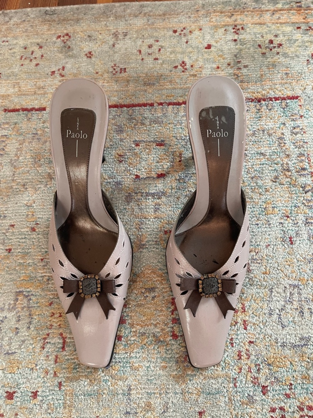 Paolo Lavender Slip-On Kitten Heel Mules with Adorable Bow Accent